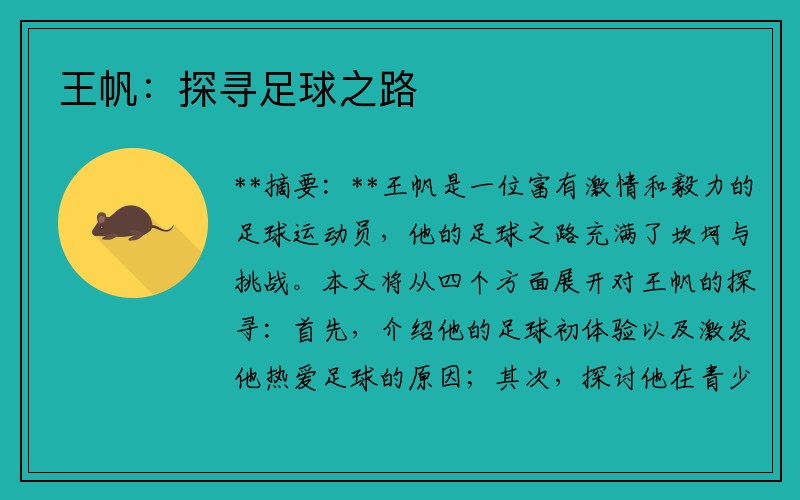 王帆：探寻足球之路